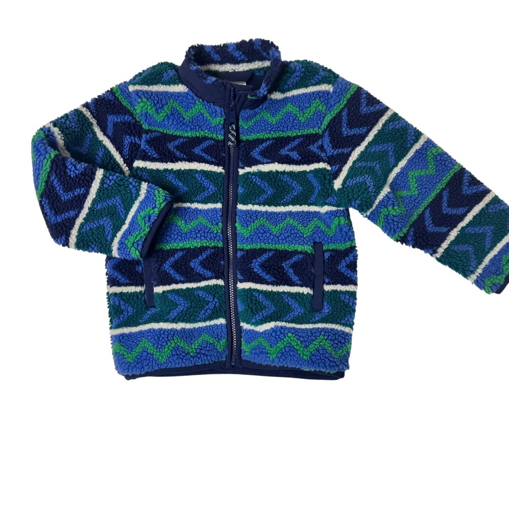 Hanna Andersson Kids Blue Green Fair Isle Sherpa Fleece Jacket Size 4 Boy Girl